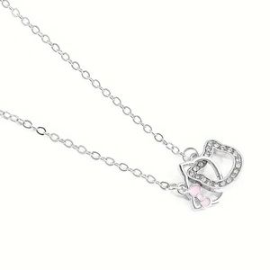 4/$12 Silver & Pink Hello Kitty Bow Necklace